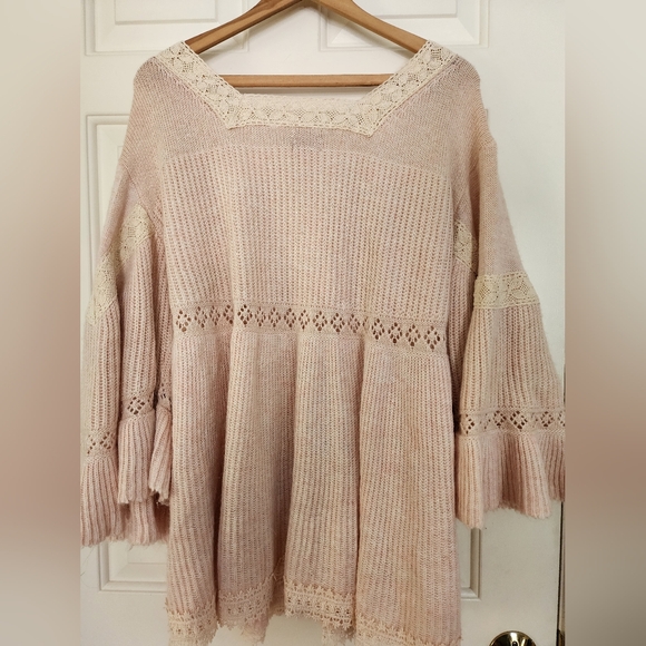 Pol Oversized Pink Babydoll Sweater Size Small Knit Lace Feminine Romantic - Picture 5 of 11